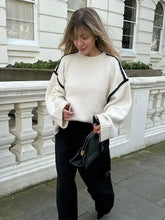 Contrasting Knitted Elegant O Neck Long Sleeve Loose Sweater